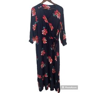 Floral Wrap Dress Women's 14 UK 18 Joules Blue Viscose Midi 3/4 Sleeves